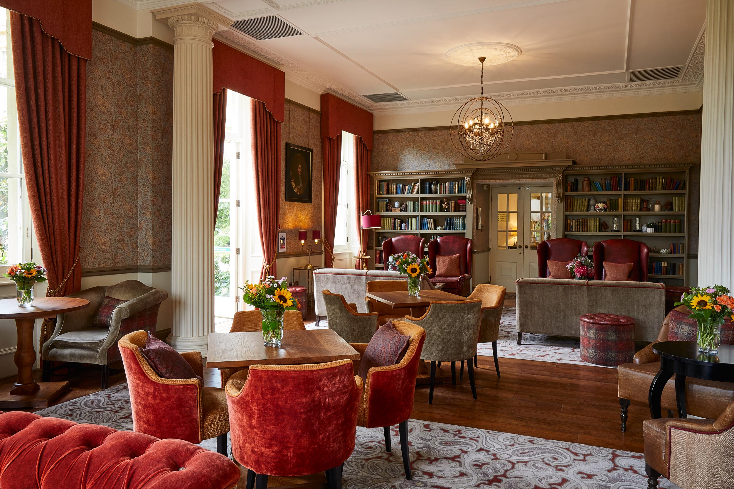 Bath Spa Hotel Lounge and Terrace, Alastair Ferrier photographer, hospitality interiors photographer.
