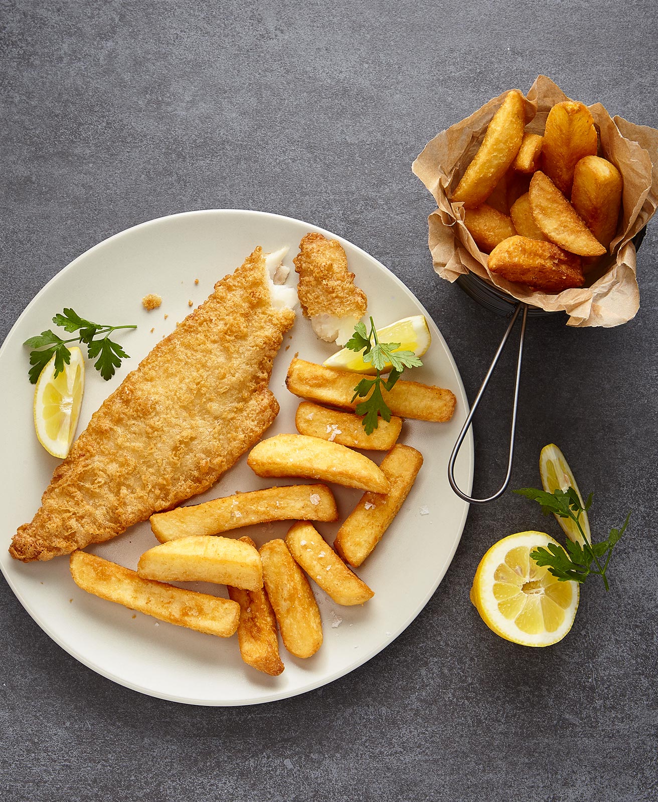 Beer Battered Haddock and triple ccooked chips, Thistle seafoods, Glasgow food stylist and photographer