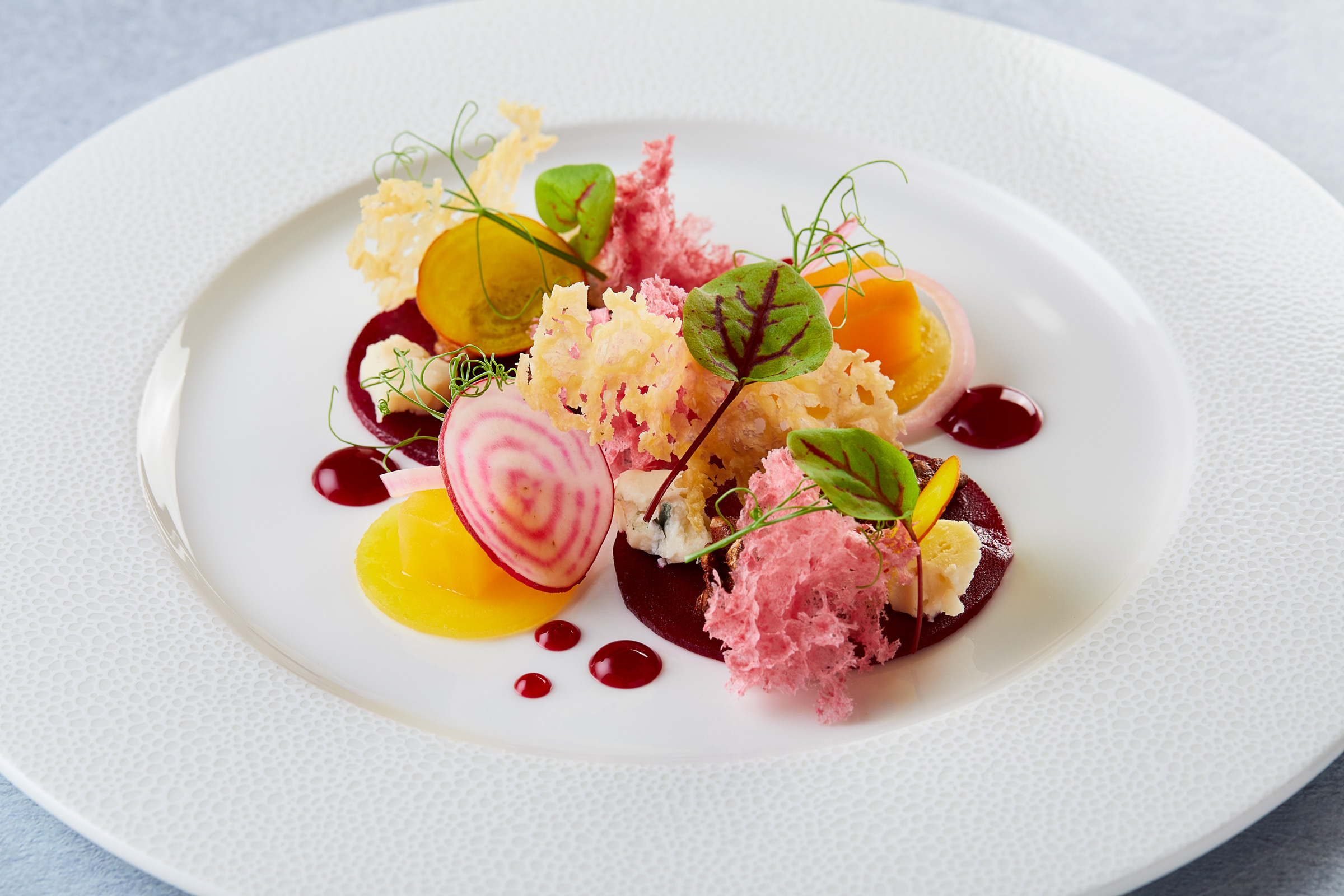 Beets, Walnuts and Lanark Blue cheese at Fingal Hotel, professional food photographer Alastair Ferrier