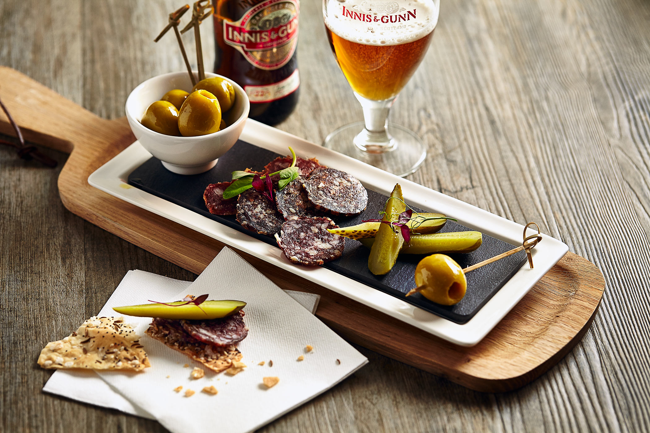 Charcuterie Plate, olives and beer, Sheraton Grand Hotel 