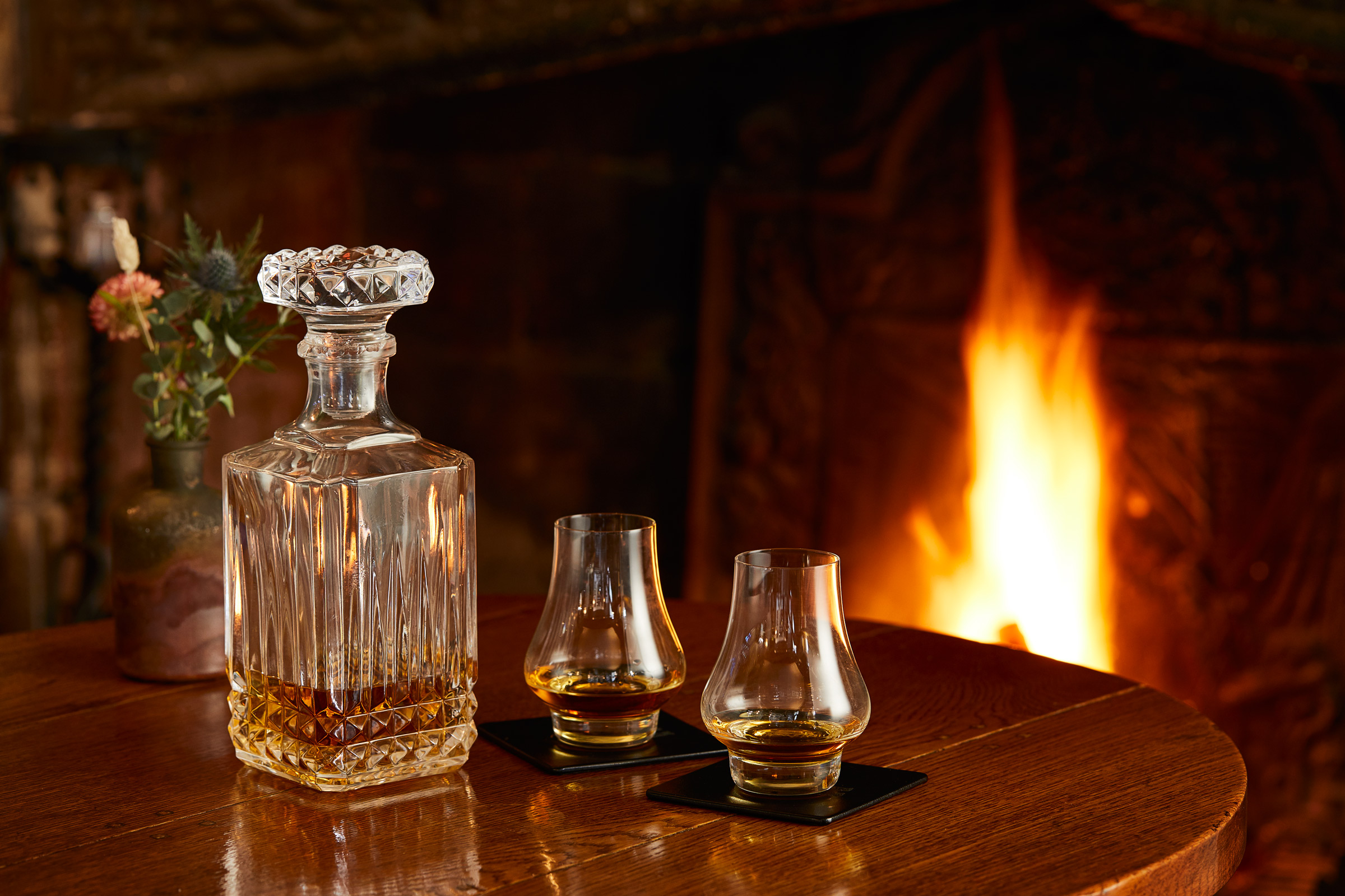 Fireside Whiskies at The Bear Hotel, Alastair Ferrier, Edinburgh based food and drink photographer