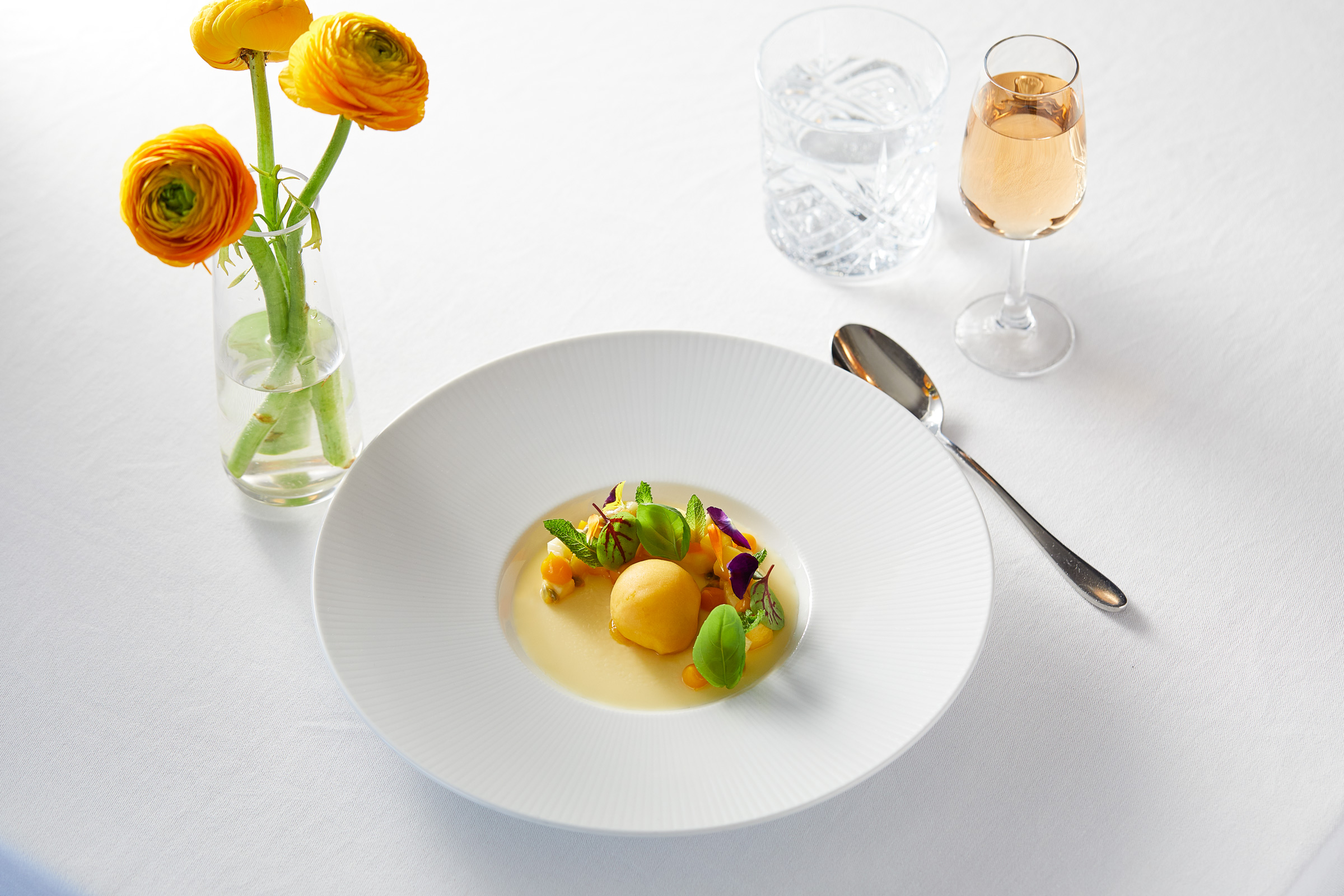 Lemon Posset with Mango Sorbet, Scottish food and drink photographer - Alastair Ferrier