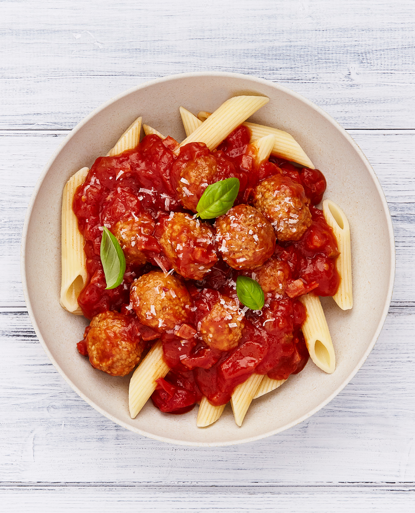 Meatballs, Penne Pasta and Marinara Sauce, Parsley Box food packaging photography, Edinburgh food photographer
