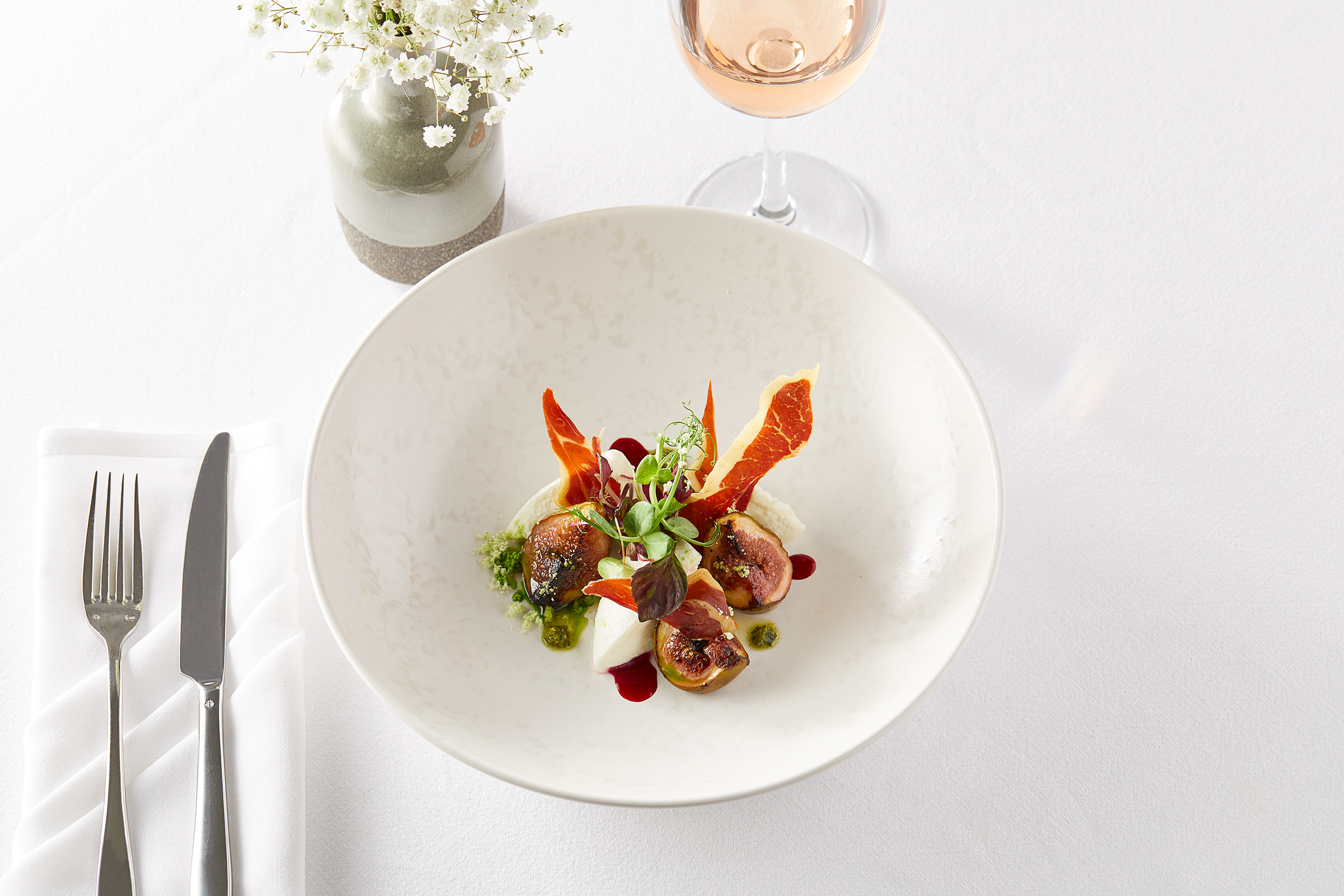 Old England Honey Roast Fig Mozzarella & Pesto, Alastair Ferrier Photographer