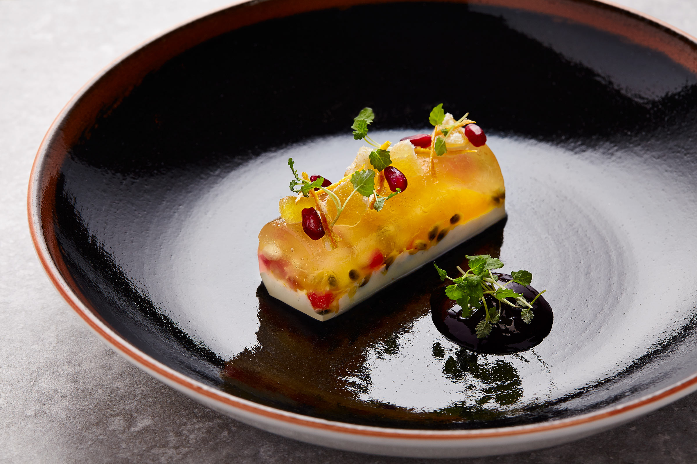 Passion Fruit Panna Cotta, Castlehill Restaurant, restaurant food photographer