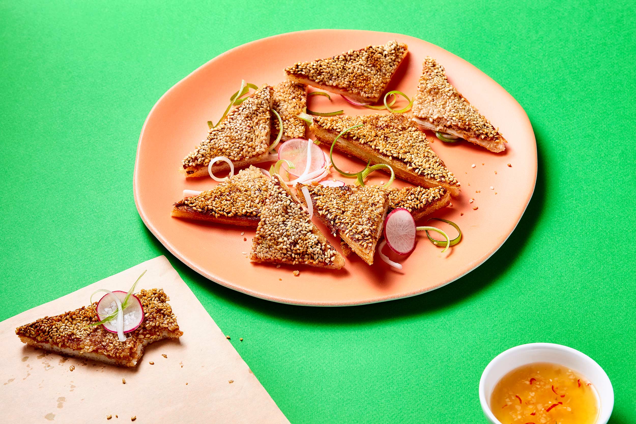 Crispy Prawn Toast with chilli fish sauce vinaigrette, Edinburgh food photographer