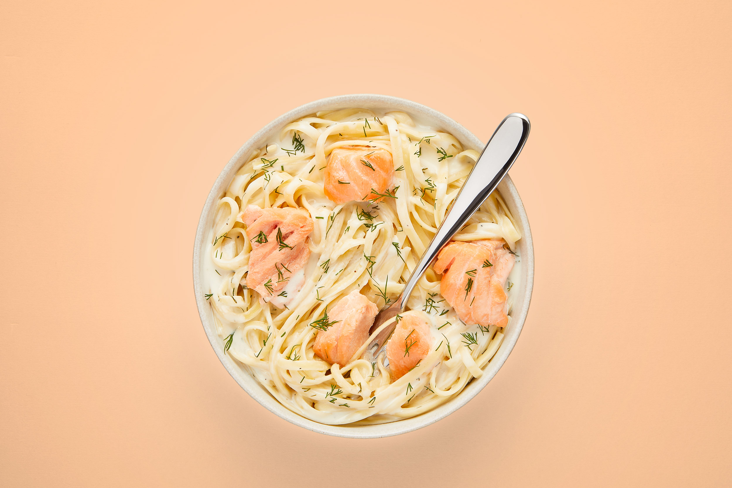 Salmon Linguine, packaging photography for The Scottish Food Company 