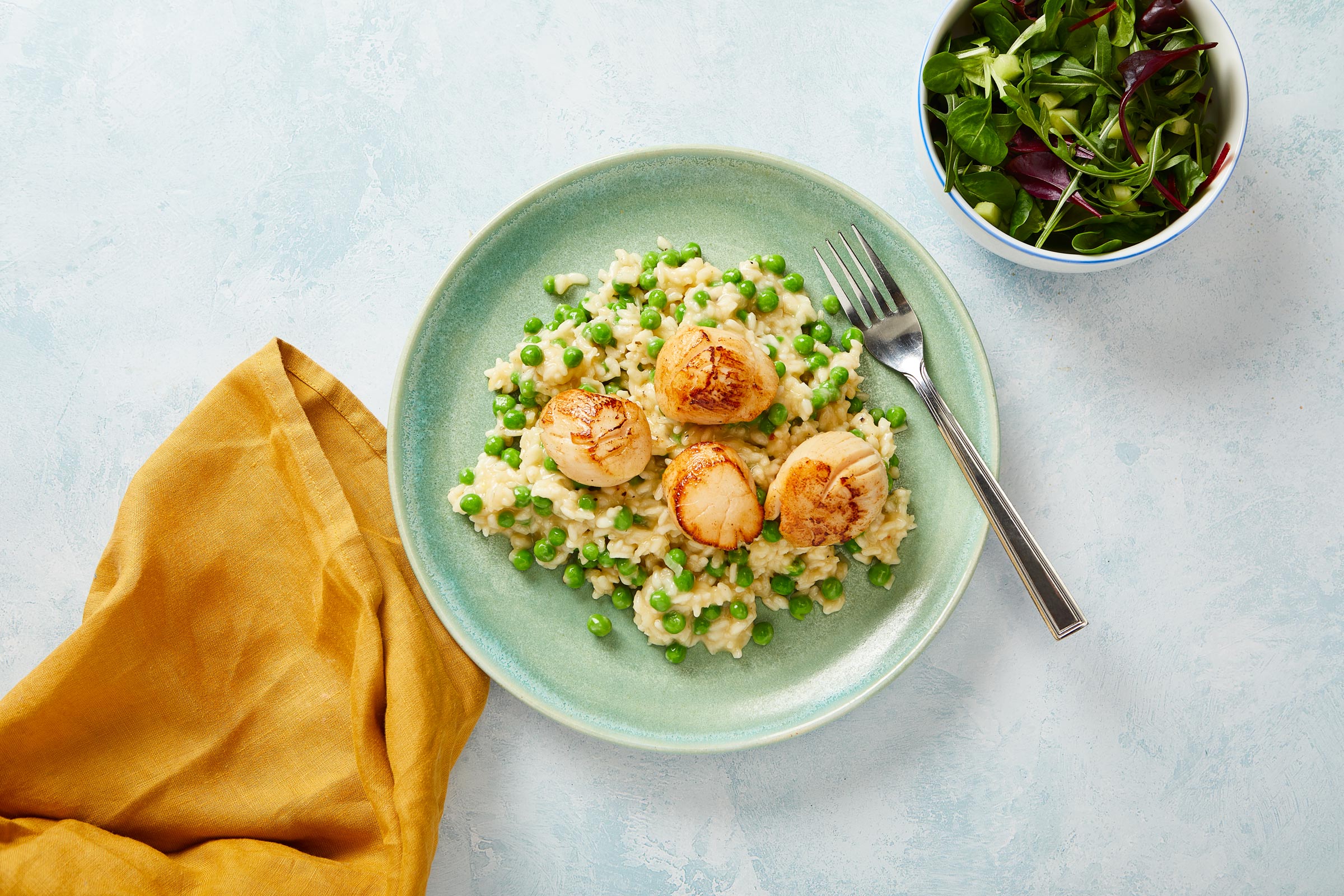 Scallop & Pea Risotto for LoveSeafood.org, Edinburgh food photographer Alastair Ferrier.
