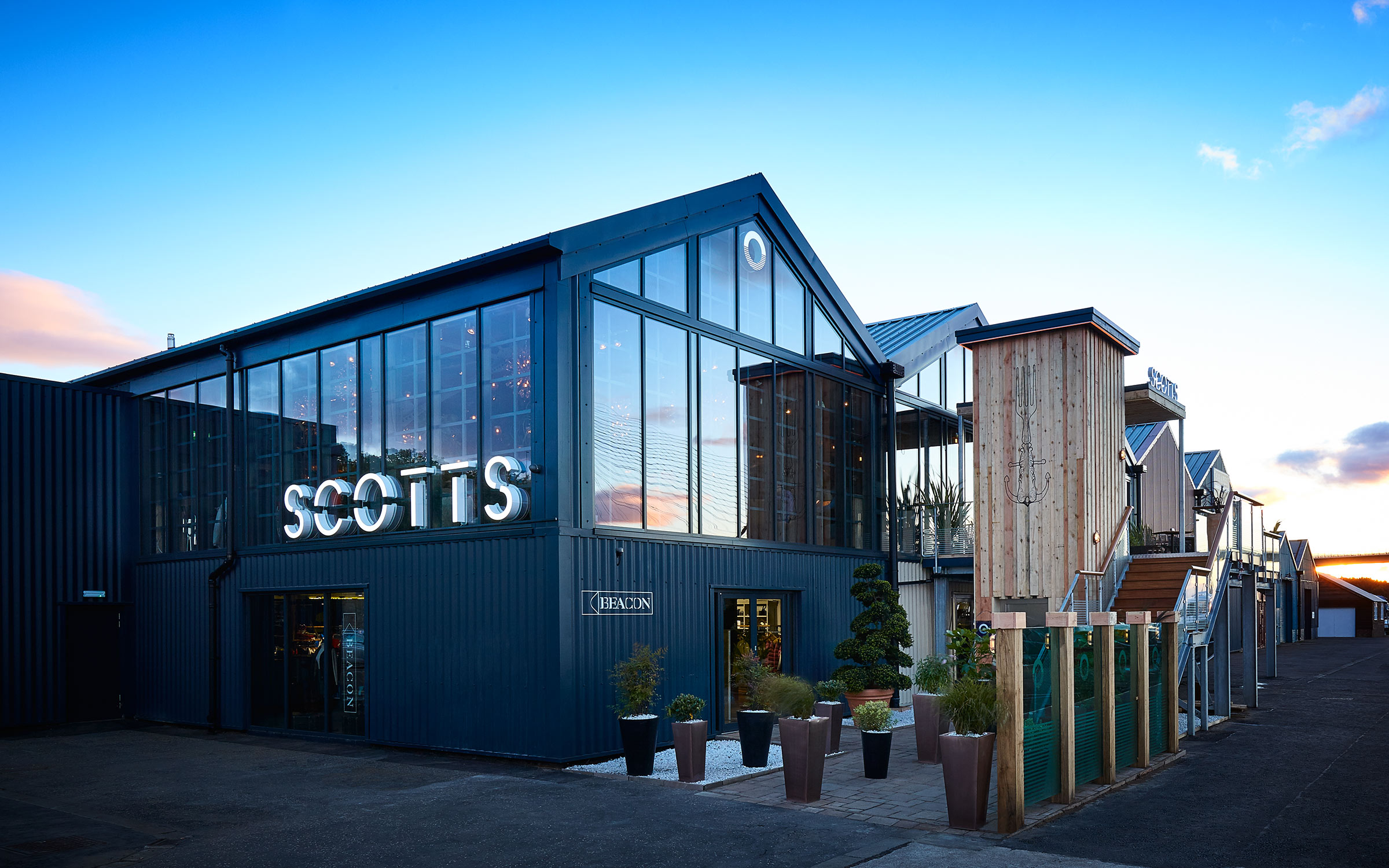 Scotts, South Queensferry, Dusk Exterior, Buzzworks.