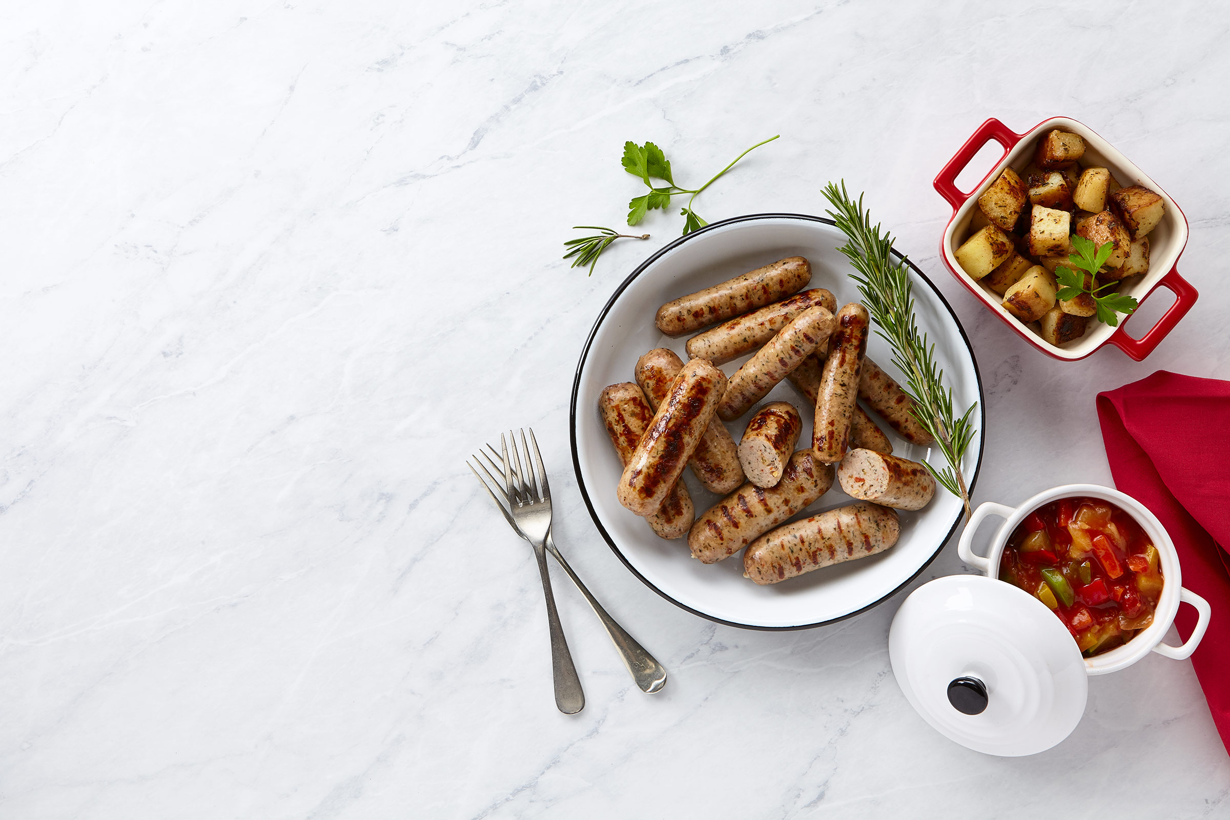 Select range of Fresh Sausages, Devro Plc, Edinburgh food photographer
