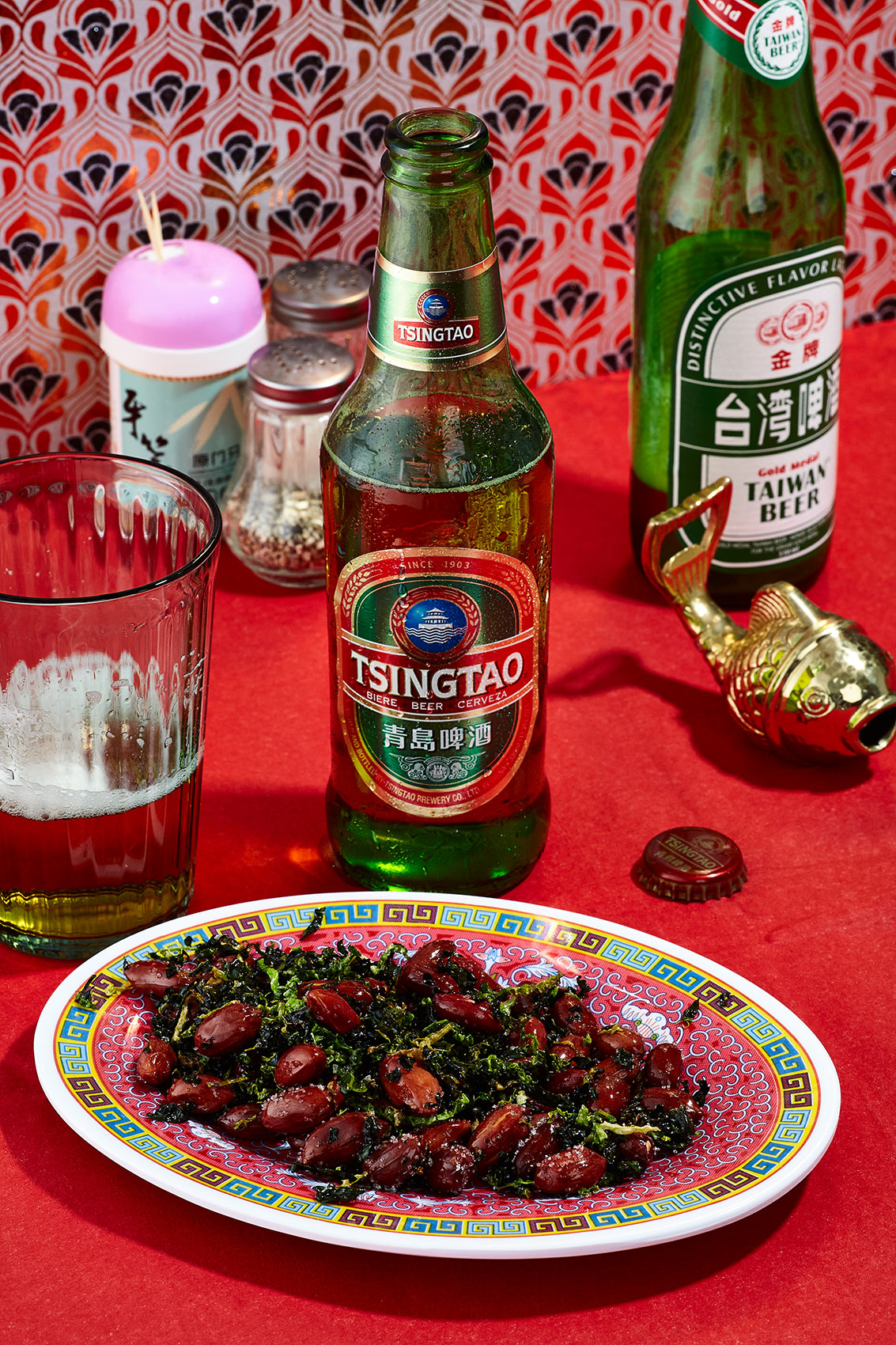 Crispy Seaweed and Soy fried Peanuts with Tsing Tao Beer